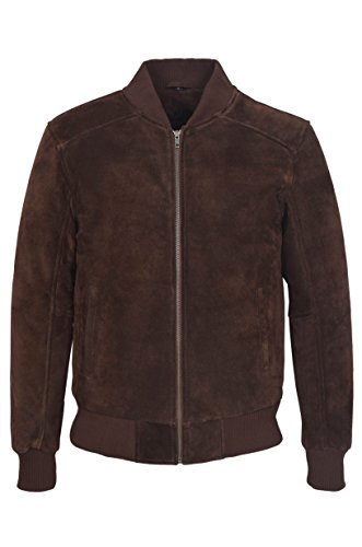 Smart Range Nuevo 275-P Hombres Llanos Bomber Ante marrón Clásico Ciclista Estilo Italiano Chaqueta de Cuero Real (S)