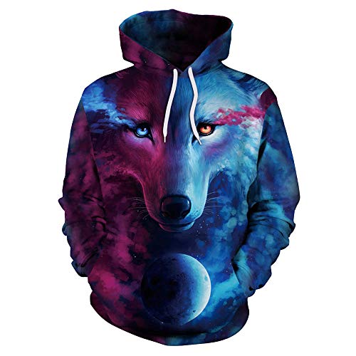 SQDWYA Sudadera con Capucha 3D, Suéter Holgado con Capucha Impresa Digitalmente con Cabeza De Lobo Europea Y Estadounidense En 3D-S