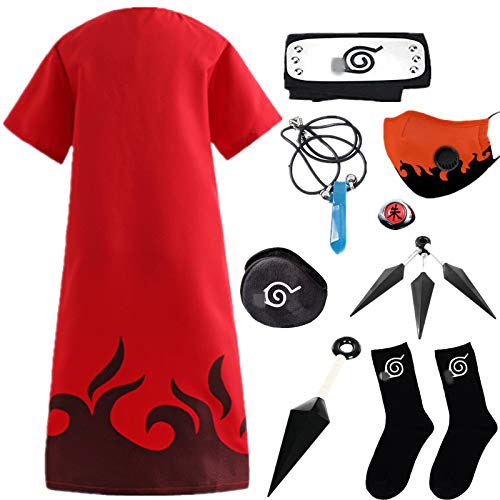 STRDK Naruto Akatsuki Uzumaki Namikaze Minato Kakasi Cosplay Costume Víspera de Todos los Santos Navidad Partido Disfraz Capa Headband Anillo Máscara Calcetín Shuriken Masculino Hembra Niño Armas Set