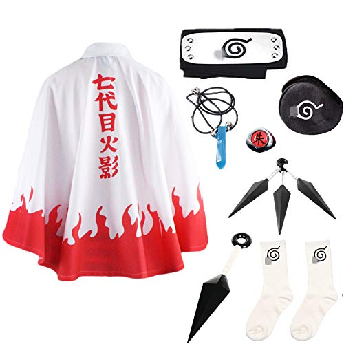 STRDK Naruto Akatsuki Uzumaki Namikaze Minato Kakasi Cosplay Costume Víspera de Todos los Santos Navidad Partido Disfraz Capa Pain Headband Anillo Calcetín Shuriken Masculino Hembra Niño Armas Set