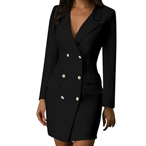 STRIR-Casa Blazer chaqueta del juego de la manga larga Mini vestido Oficina Busines botón de la chaqueta para Mujeres METRO Negro
