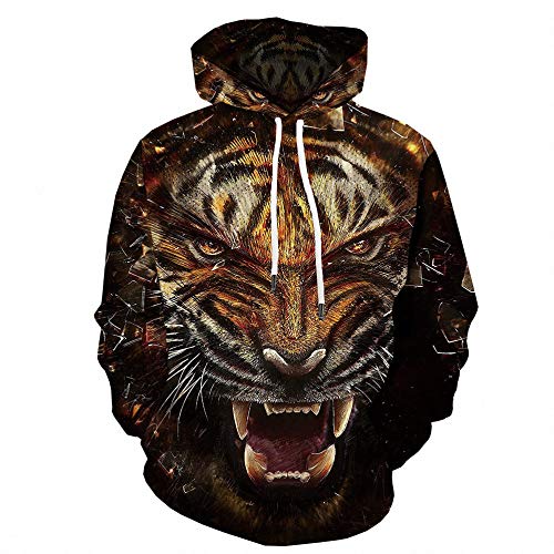 Sudaderas Invierno Hombre Sudaderas Cortos,Sudadera con Capucha Manga Larga Hooded Encapuchado Tops Hoodies PulloverImpresión de Tigre de otoño e Invierno 3D WY-0124 XXXXL