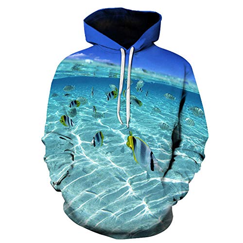 Suéter Unisex,Hombres Mujeres Amantes De Impresión Digital 3D Mar Poco Profundo Ver Peces Fashion Sudadera Con Capucha Chaqueta Con Capucha Camiseta Manga Larga Pullover Hoodie Novedad Silvestr