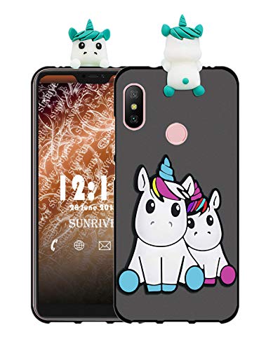 Sunrive Funda para UMIDIGI F1/F1 Play Silicona Mate Funda Slim Fit Gel 3D Carcasa Case Bumper de Impactos y Anti-Arañazos Espalda Cover(W1 Unicornio 2) + 1 x Lápiz óptico