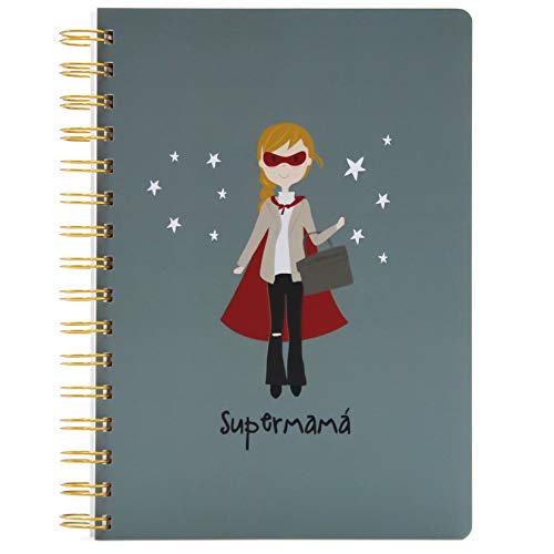 SUSIKO | Cuaderno Hojas Blancas | Super Mamá con Capa y Antifaz | Medidas 21 x 15 cm | Peso 315 gr | Tapa Blanda | 80 Hojas de 80 gr | Diseñado con Amor en España