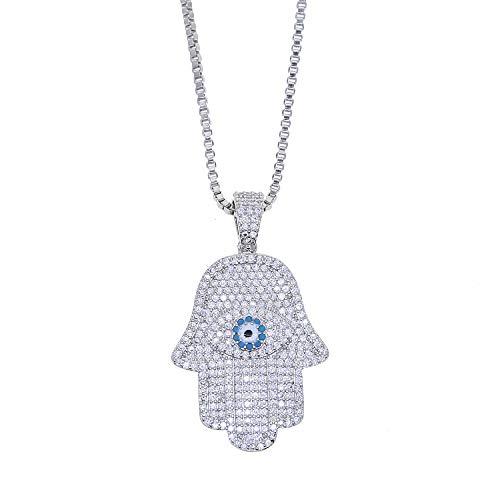 SWAOOS Turco Mal Ojo Hamsa Mano De Fátima Colgante Collar Helado Cz Brillante Cadena De Cadera Hip Hop Mujeres Hombres Joyería