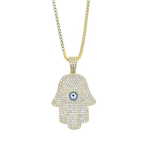 SWAOOS Turco Mal Ojo Hamsa Mano De Fátima Colgante Collar Helado Cz Brillante Cadena De Cadera Hip Hop Mujeres Hombres Joyería