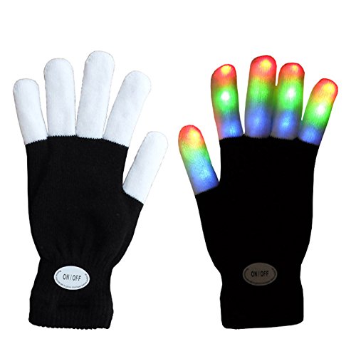 Tamaño para niños Mágico 7 Modos Coloridos LED Guantes Rave Light Finger Lighting Guantes Que Destellan Guantes Unisex - Un par (Dedo Negro / Blanco)