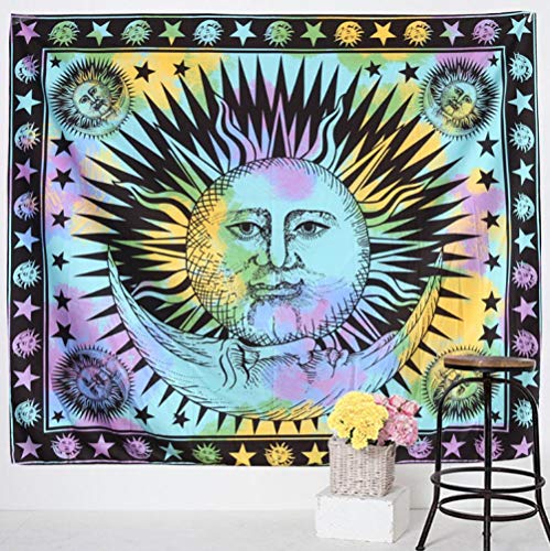 Tapiz Colorido De La Brujería Tapiz Psicodélico del Sol Celestial Tapiz Colgante De Pared Puerta Bohemia Cortina Colgante De Pared Alfombra Colgante De Pared Art-70.9_ × _92.5_Inches_