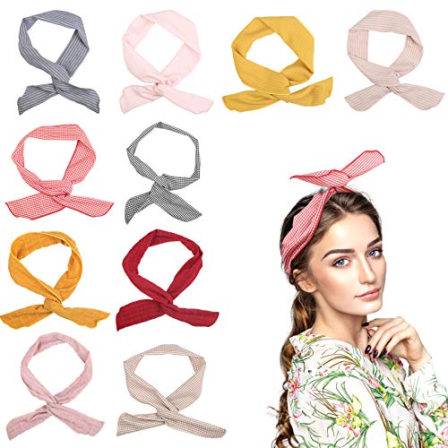 TAZEMAT Diadema de Alambre 10pcs Cinta de Pelo para Mujer Niñas Diadema de Lazo Oreja de Conejo Flexible Banda de Cabeza Varios Estilos Cuadros Rayas Chic Retro Accesorio para Peinado