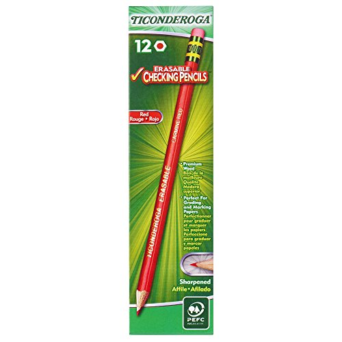 Ticonderoga Erasable checking lápices, color rosso 12 unidades