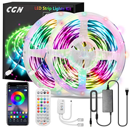 Tiras LED Bluetooth 30M, CGN RGB 5050 Tira de Luces LED Iluminación Kit de LED Strip Multicolores Musical Inteligente con Control Remoto y APP Gratis para Decoración Interior Navidad