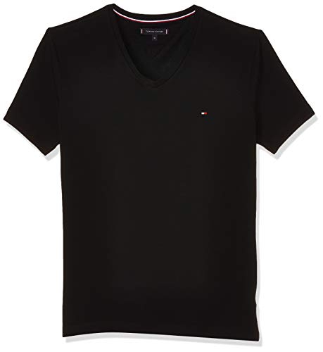 Tommy Hilfiger Core Stretch Slim Vneck tee Camiseta, Negro (Flag Black 083), Small para Hombre
