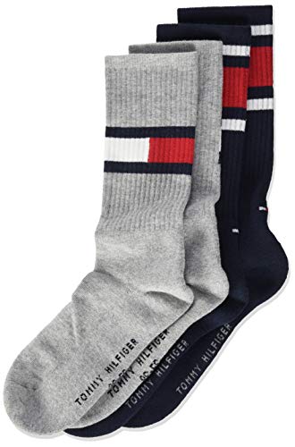 Tommy Hilfiger Th Kids Flag 2p Calcetines, Multicolor (Middle Grey Melange 758), 31-34 (Talla del fabricante: 31/34) (Pack de 2) para Niños