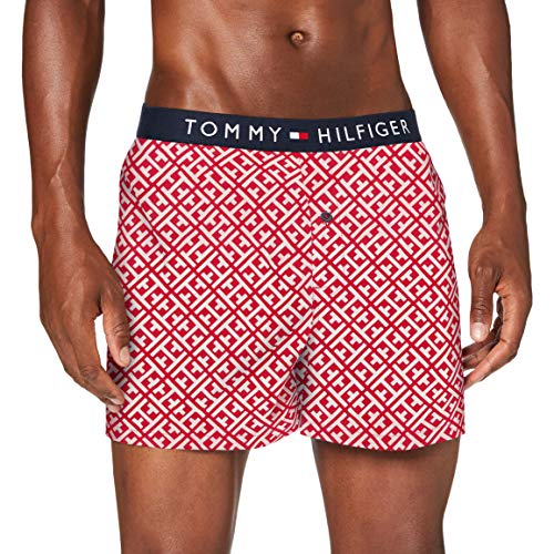 Tommy Hilfiger Woven Boxer Print Ropa Interior, Monogram Ruby Jewel, LG para Hombre