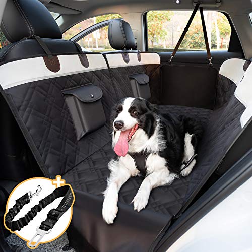 Toozey Funda Asiento Coche Perro con Protector Lateral, Divisible Impermeable Resistente Arañazos Cubre Asientos Coche Perros con Cinturón para Coche/Furgoneta/Vagón, 2 Bolsillos, 146x135 cm