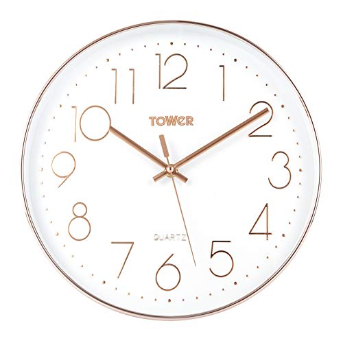 TOWER T878500RW - Reloj de Pared (30 cm), Color Oro Rosa, plástico, Blanco, 30 cm