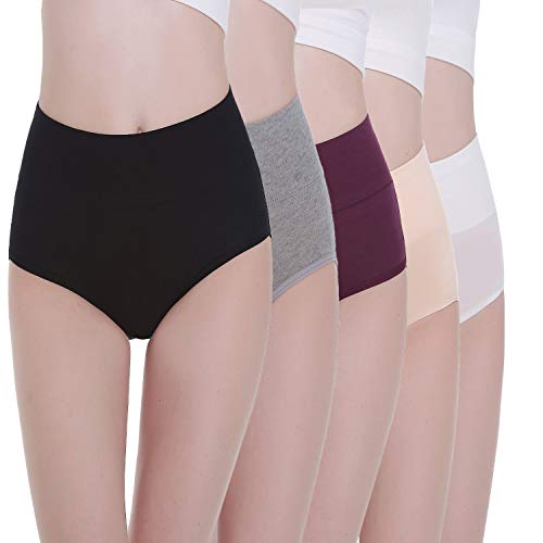 TUUHAW Braguita de Talle Alto Algodón para Mujer Pack de 5 Culotte Bragas de Cintura Alta Cómodo Talla Multicolor-1 2XL