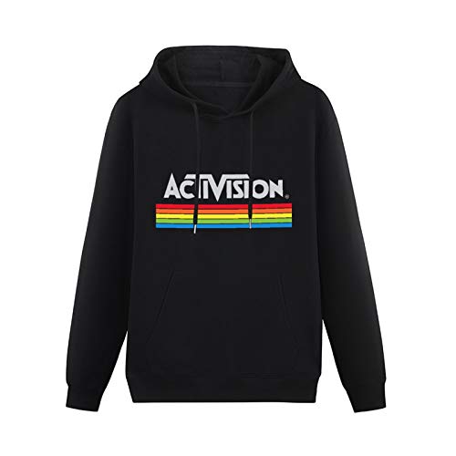 Ubs Mens Sweatshirt Hoodie Activision Retro Logo Video Game Atari 2600 Hoodies Long Sleeve Pullover Loose Hoody Sweatershirt with Printed Pullover Hoodies