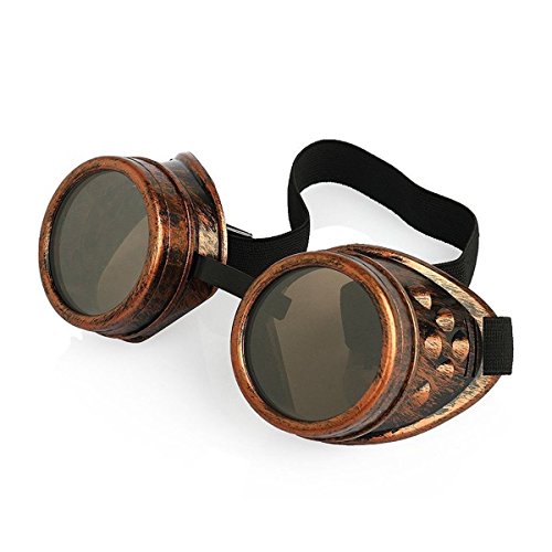 Ultra Bronce Con Marrón Lentes Steampunk Gafas Cibernéticas Punk Victoriano Cosplay Gótico Redondo Lentes Soldadura Rústico Remache Vintage