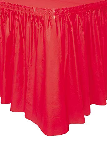 Unique Party- Falda de mesa de plástico, Color rojo, 420 cm (50053)