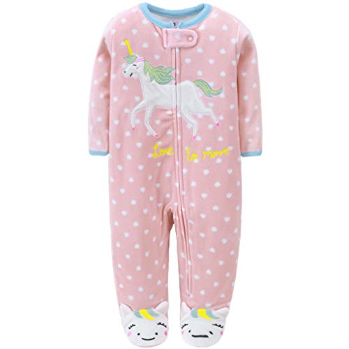 Unisex Bebé Mono de Lana Vellón Mameluco Lindo Unicornio Peleles Infantil Traje de Dormir Invierno Pijamas, 6-9 Meses