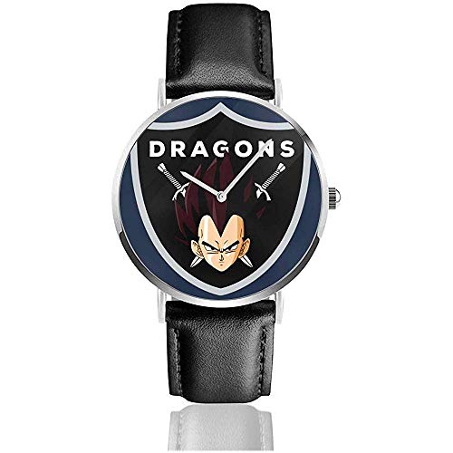 Unisex Dragon Ball Z Dragons Shield Relojes Reloj de Cuero de Cuarzo con Correa de Cuero Negro