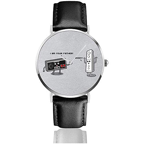 Unisex I Am Your Father NES y Wii Controllers Relojes Reloj de Cuero de Cuarzo con Correa de Cuero Negro