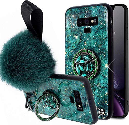 Uposao Compatibel con Funda Samsung Galaxy Note 9 Purpurina Carcasa con Anillo Soporte + Cuerda,Brillo Brillante Glitter Diamante Funda Silicona Suave TPU Resistente Carcasa Estuche Protector,Verde