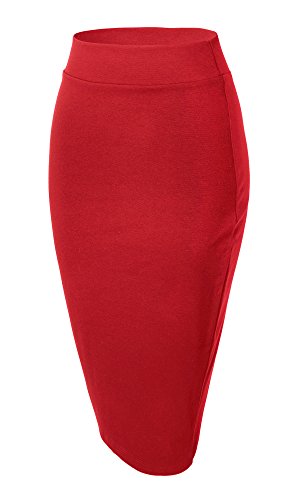 Urban GoCo Mujeres Falda Midi Lápiz Cintura Alta Elasticidad Bodycon Tubo Falda Oficina Rojo S