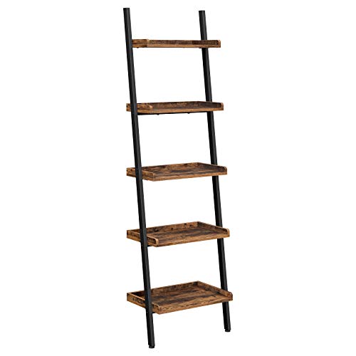 VASAGLE Estantería de Escalera, Librería de 5 Niveles con Marco de Acero, para Sala de Estar, Oficina, Estudio, Pasillo, Estilo Industrial, Marrón Rústico y Negro LLS047B01