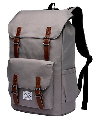 VASCHY Mochila Hombre, Mochila Mujer Casual Mochila para Portatil 15.6 Pulgadas Mochilas Escolares Vintage Mochila Universidad Mochilas Juveniles Resistente al Agua Gris