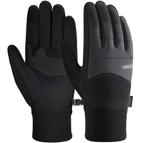 VBIGER Guantes de Invierno, Guantes de Pantalla Táctil Guantes Antideslizantes Deportivos, negro (Negro, L)