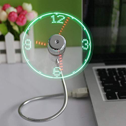 Ventilador USB LED, HuiHeng Mini Ventilador De Reloj LED Con Cuello De Cisne Flexible, Ventilador Personal Silencioso Portátil USB Alimentado Para el Hogar, Oficina