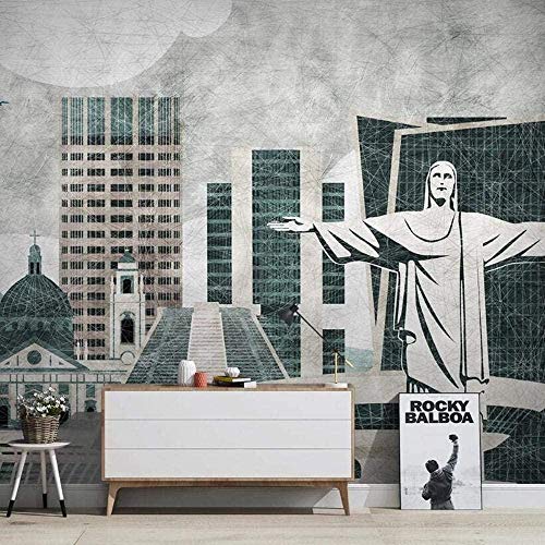 VGFGI Mural de papel tapiz de fondo de ciudad de edificio de hito nostálgico retro 3D-500cm(W) x300cm(H)