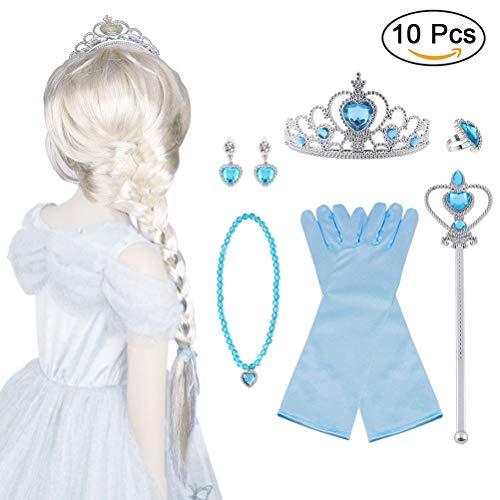 Vicloon 10Pcs Upgrade Princesa Vestir Accesorios - Peluca/Corona/Sceptre/Guantes para Niña