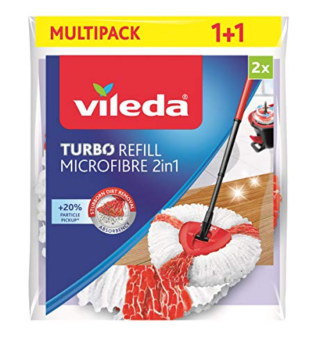 Vileda Turbo - Cabezal de repuesto 2 en 1 para Vileda Easy Wring & Clean Turbo, rojo/blanco, Doppelpack (2in1)