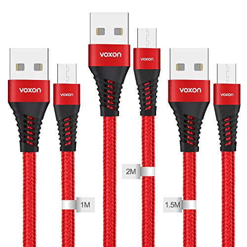 VOXON Cable Micro USB, 3 Pack (1M + 1.5M + 2M) Trenzado de Alta Velocidad Micro Cable de Carga para teléfono Inteligente Android, Tableta, Galaxy S7 / S6, Sony, Huawei, LG, Nexus, HTC, Kindle, PS4