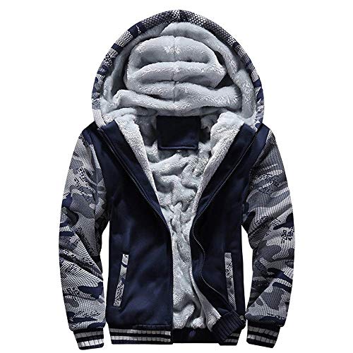 VSUSN Sudadera con Capucha para Hombre con Cremallera Manga Larga Ropa de Abrigo Invierno Cálido Forro Polar Chaqueta Más Dicke Sudaderas con Capucha(Camuflaje&Azul,M)