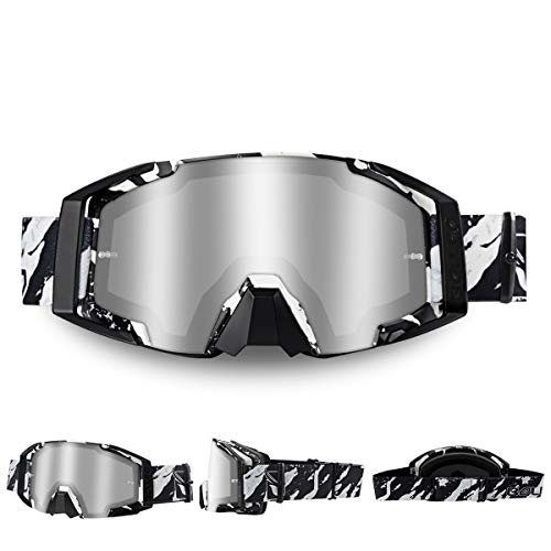 WholeFire Gafas de Motocicleta, ATV Dirt Bike Off Road Racing MX Riding Goggle, UV400 para Ciclismo, Motocross para Deportes al Aire Libre, Gris