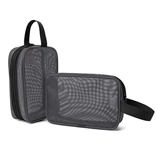 Wind Took Neceser Hombre y Mujer 4 Piezas Bolsas Portátil de Maquillaje Neceser Playa Transparente Bolsas de Aseo Neceser de Viaje Organizador Neceser Cosmético Gris Oscuro