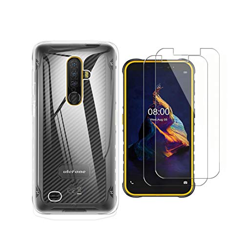 WLSM Funda para Ulefone Armor X8 ，2 Pack Cristal Templado Protector de Pantalla, Ultra Fina Silicona Transparente TPU Caso Ulefone Armor X8 (5.7")