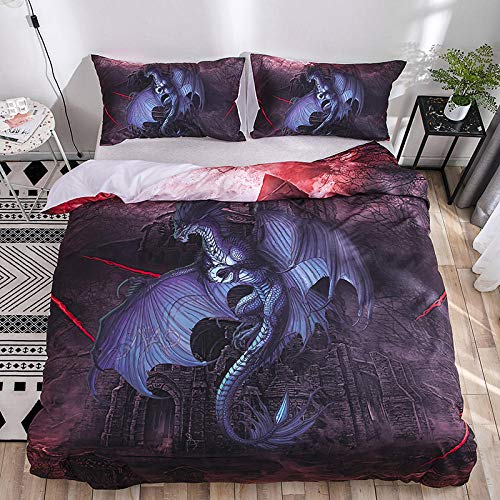 WXhGY Funda de Edredón Rojo Marrón 240x220cm Dragon Volador,3 Piezas Moderno Impreso Suave Transpirable Funda Nórdica de Microfibra Hipoalergénica con Cremallera + 2 Fundas de Almohada 50x75cm