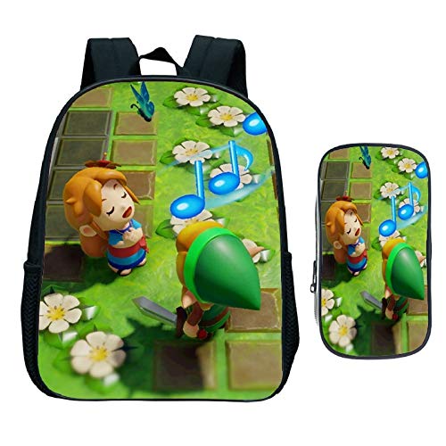 xunlei La Leyenda de Zelda 2 Unids/Set The Legend of Zelda Mochila Niños Niñas Escuela Mochila Juego Link's Awakening Kawaii Bolsa para Niños Pequeños + Estuche para Lápices