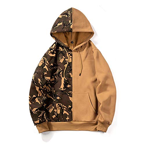 XXNSWD Hombres Camuflaje Doble Lucha Color Calle Deportes Suéter de los Hombres Suéter con Capucha Casual Ropa de Hombre M Caqui