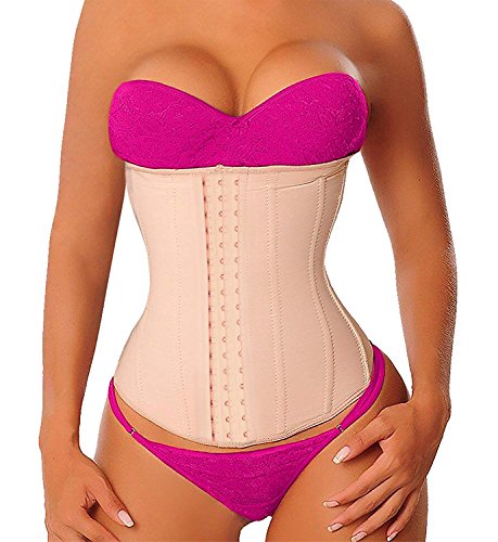 YIANNA Faja Reductora Mujer Colombiana Largo Torso Latex Waist Trainer Fajas Reductoras Adelgazantes Abdomen Postparto Beige con 9 Huesos Acero, 110288 Size M