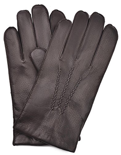 YISEVEN Guantes Hombre Invierno de Cuero de Gamuza de Real Piel de Ciervo de Lujo retro vintage Dedo Completo de Punto Cálidos Forroda de terciopelo Térmico Muñeca de Conducción Coche moto, marrón L