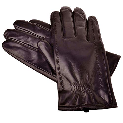 YISEVEN Guantes Hombre Invierno de Cuero de Oveja Piel de corder Dedo Completo Cálidos Forroda de Lana Corto Térmico Muñeca con de botón Conducción moto Ciclismo regalo, brown XL