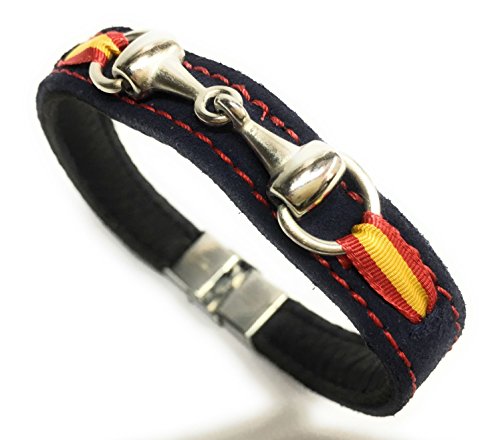 YOJAN PIEL - Pulsera De Cuero Detalle Estribo y Bandera De España (Marino) | Complementos de Moda Unisex para Hombres y Mujeres de Estilo Atemporal y Elegante | Regalos Originales y Exclusivos