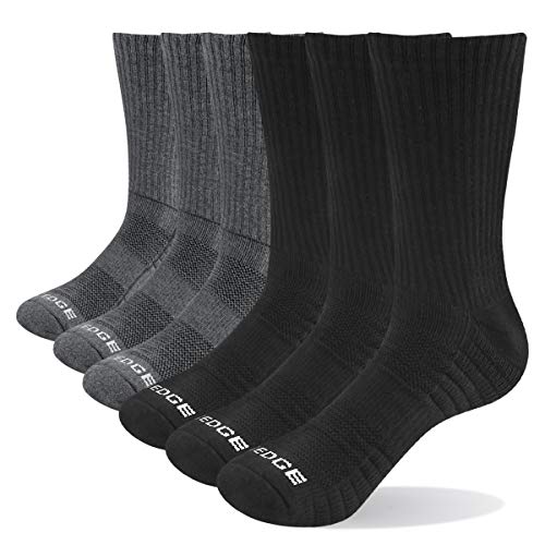 YUEDGE 6 Pares de Algodón Cushion Crew Calcetines Entrenamiento Senderismo Caminar Deportes Atléticos Calcetines para Hombres y Mujeres (XXL, Negro/Gris)